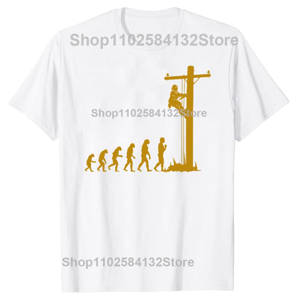 Lustige Einzigartige Evolution Von Freileitungsmonteur Elektriker Grafik T-Shirts Herren Mode Lässiges T-Shirt 100% Baumwolle Locker Übergroßes T-Shirt