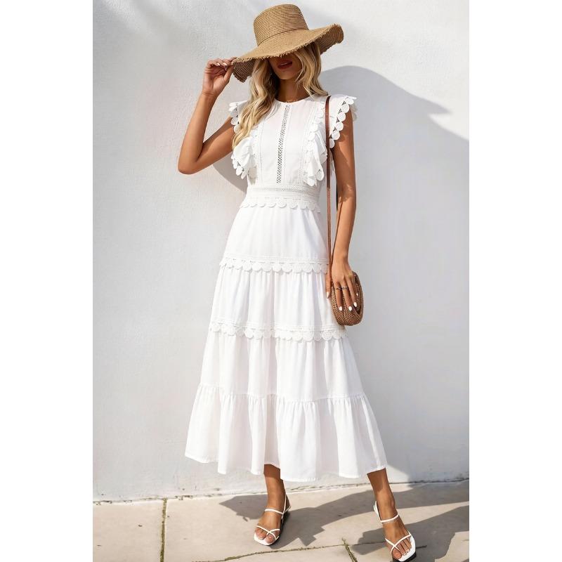 JPNTKY Fashion Solid Color Print O-Neck Sleeveless Casual Dresses