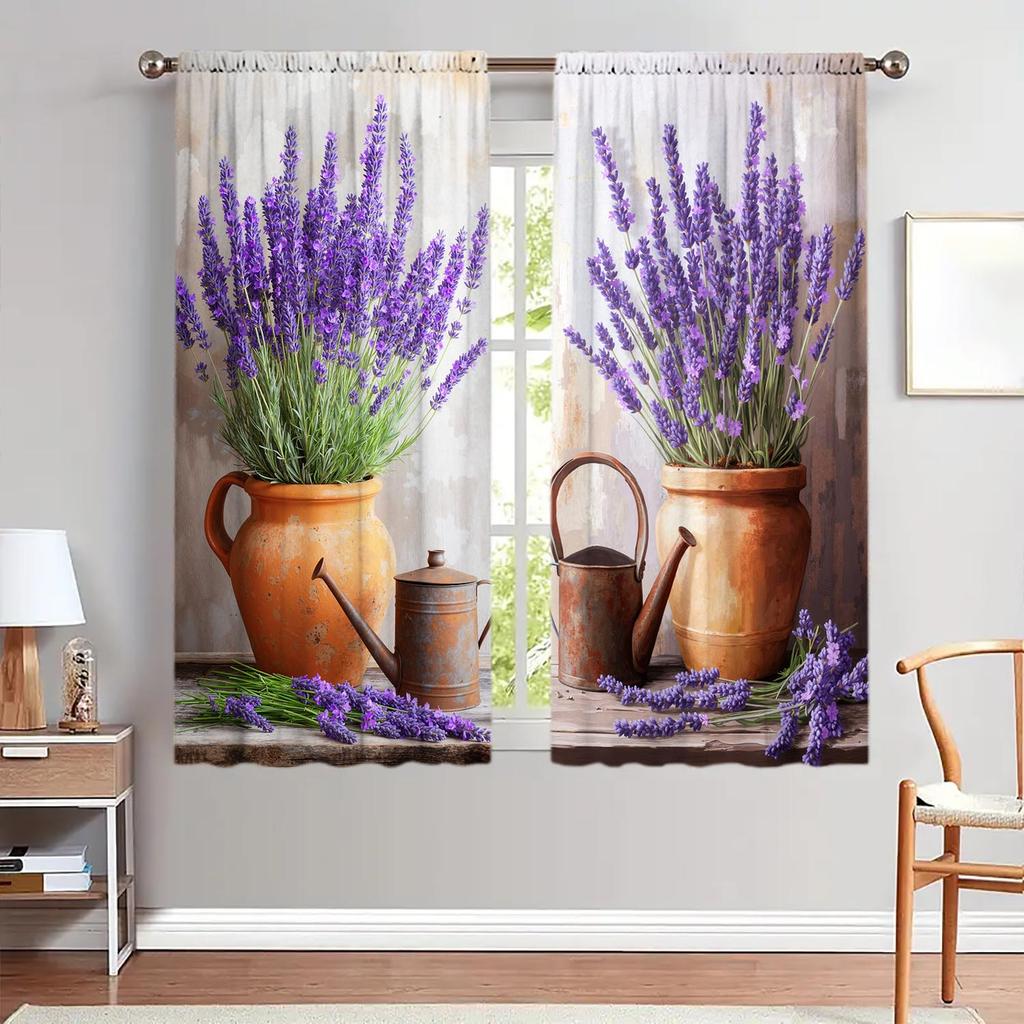 2pcs Lavender Wall Hanging Flower Printed Curtains Shade and Privacy Protection Suitable for Decorating Various Rooms