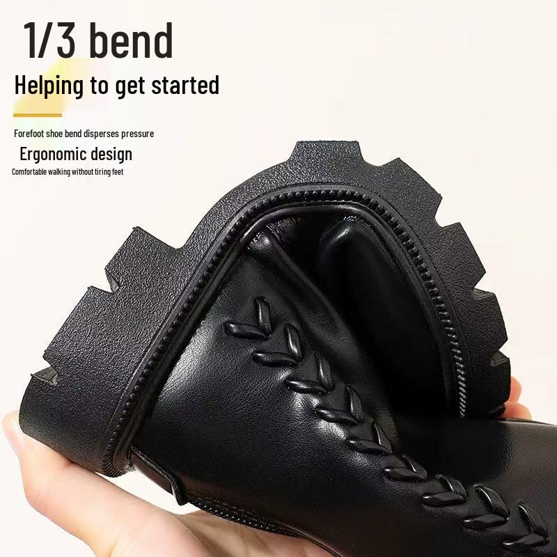 Dívčí kozačky po koleno v britském stylu s fleecovou podšívkou a mašlí - Móda podzim/zima 2025 pro malé princezny s měkkou podrážkou