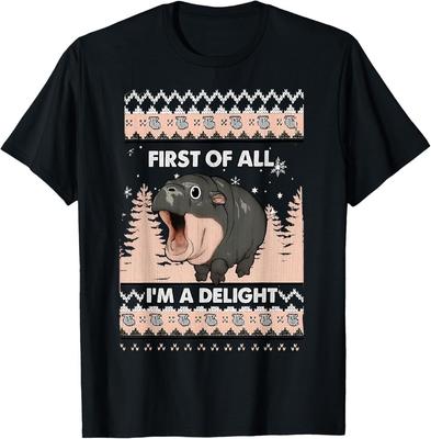 Zuerst einmal bin ich ein entzückendes lustiges Nilpferd Weihnachtliches hässliches T-Shirt