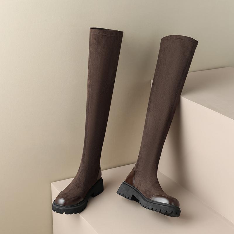 

Krazing Pot Осенне-зимняя обувь из флока, средний каблук, размер 43, ботинки-трубы с круглым носком, сохраняющие тепло, на молнии, выше колена 43 коричневый