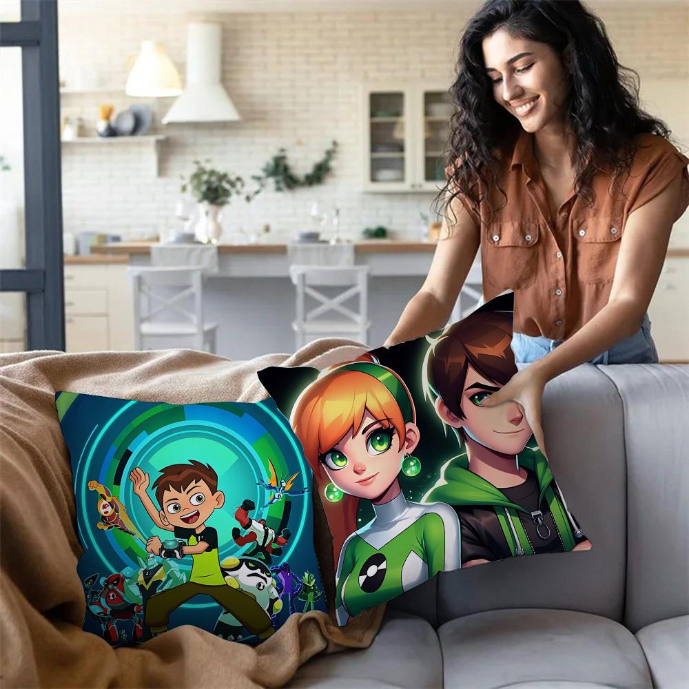 Pillow Covers Cartoon B-Ben 10 Cool Cartoon Sofa Decorative Home Double-Sided Printing Short Plush Cute Cushion Cover