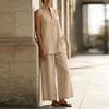 Women's Fashionable Loose V-neck Vest Sleeveless Pullover Top High-waisted Wide-leg Pants Set
