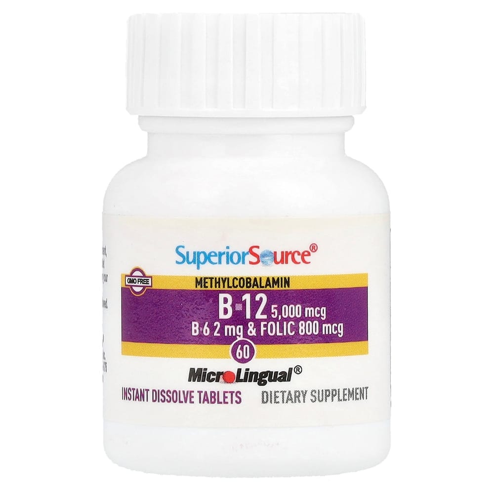 Superior Source Methylcobalamin B-12 B-6 & Folic Acid Fast Dissolve MicroLingual Tablets, 60 Tablets