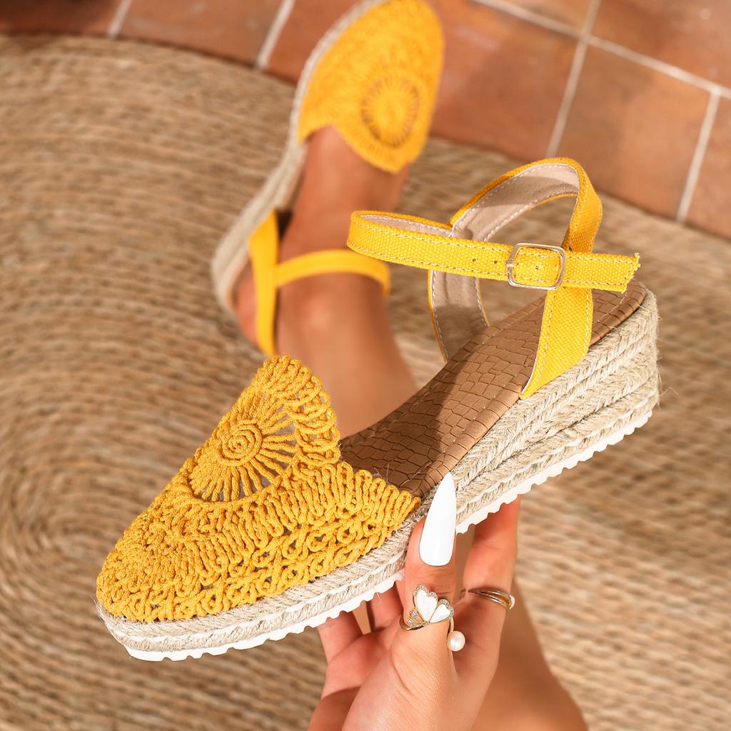 2026 New Women's Wedge Espadrille Sandals Ankle Strap Platform Shoes Breathable Knit Design Fashion Casual Summer Sandals Size35