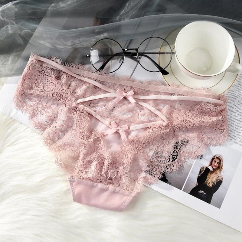 Sexy Underwear Women's Perspective Triangle Pants Plus Size Women's Hollowed Out Lace Underwear Low Waist Briefs Seamless Breathable Thong