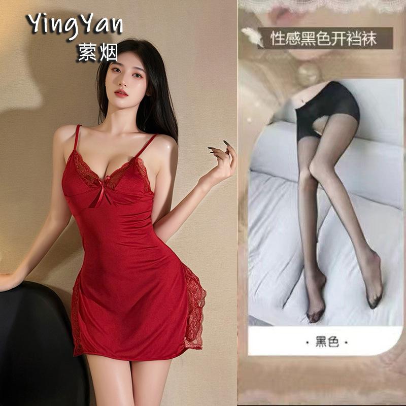 European and American erotic underwear high-end large size sexy female mood split lace suspender nightdress qqny pure desire wind