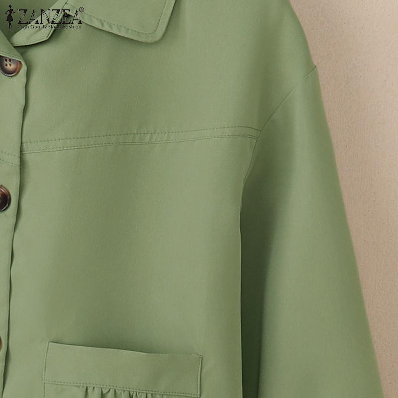 ZANZEA Women Casual Turn Down Collar Solid Color Long Sleeve Blouse