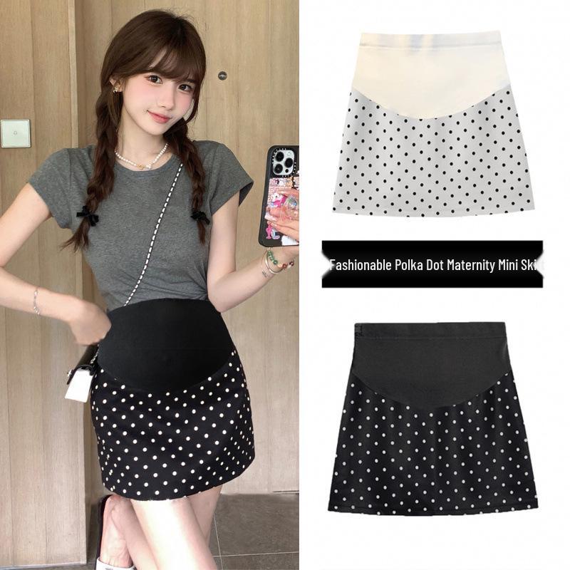 2025 Summer Sweet & Spicy Polka Dot Maternity Midi Skirt - High-Waisted Versatile A-line Skirt. 2XL