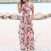 Boho květinový potisk s krátkým rukávem večerní párty ležérní dlouhé maxi šaty