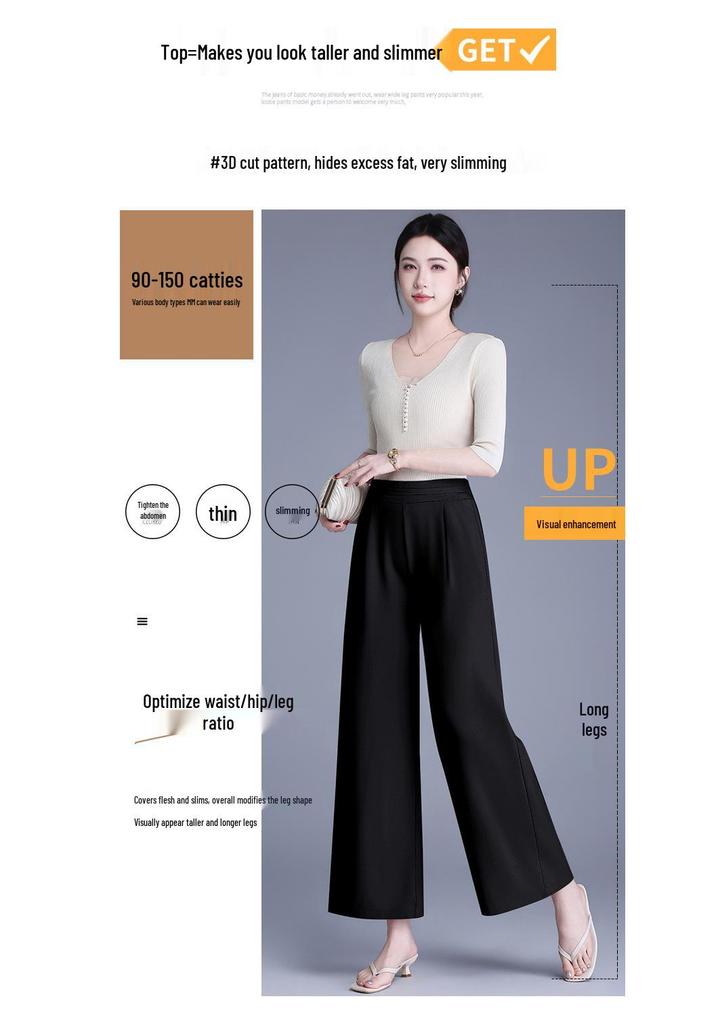 Elastic High-Waist Wide-Leg Pants for Middle-Aged and Elderly Women - Spring/Summer Slimming, Loose, Long Style