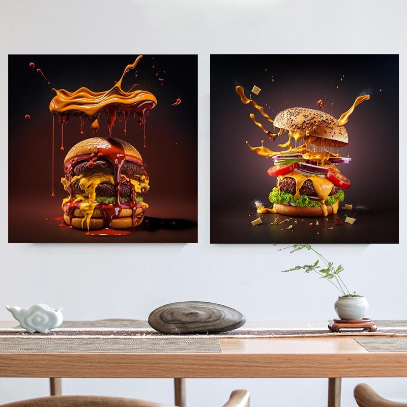 Modern Art Chicken Burger Canvas Painting Food Art Fast Food Hamburger Poster and Prints for Living Room Restaurant Wall Decor