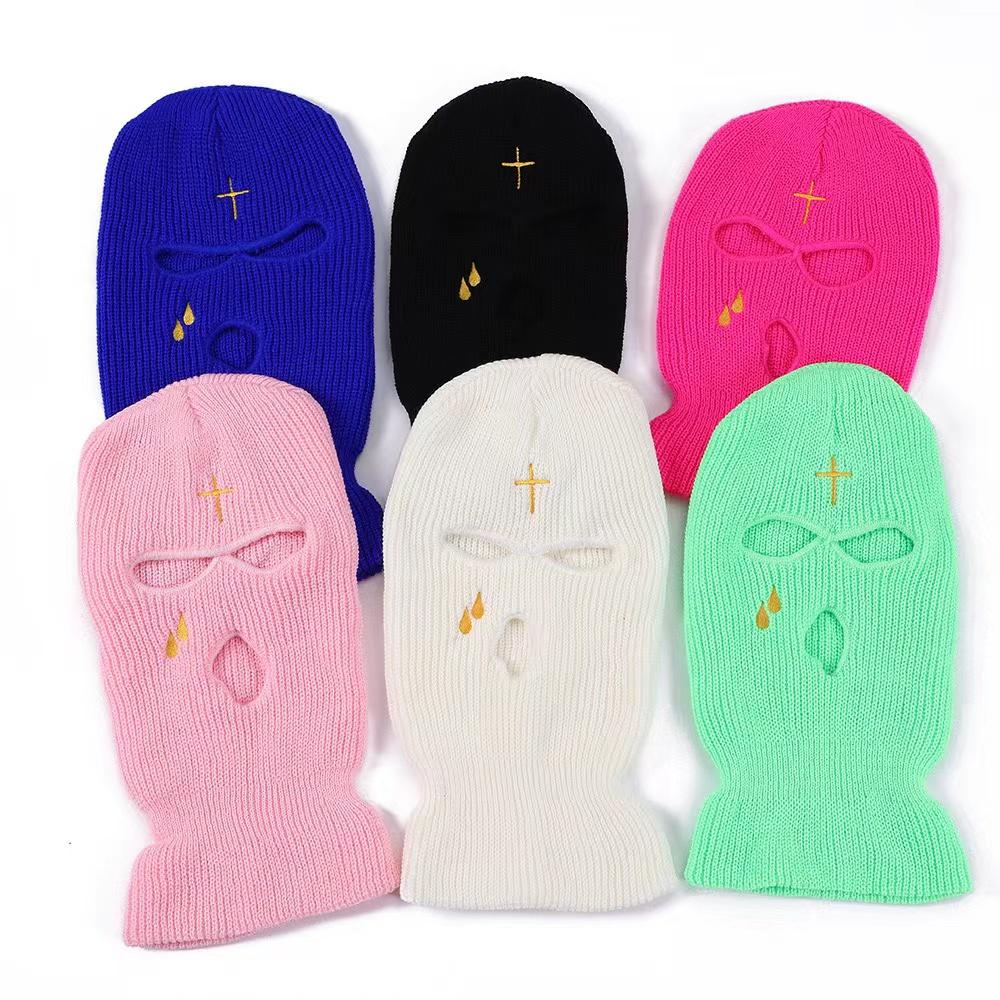Men s Winter Sports Balaclava Full Face Motorcycle Ski Mask 3 Holes Windproof Knitted Hat Custom Embroidery Warm Hat for Skiing
