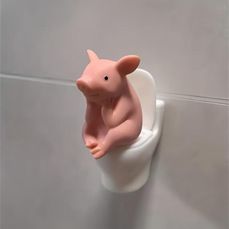 Cute Pig Figurine on The Toilet - a Whimsical Bathroom Desk Decoration That Relieves Stress And Serves As an Exquisite Ornament