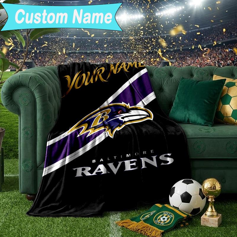 Custom Name Blanket Ravens Team Spirit Blanket Bedding Blanket for Travel, Camping, Living Rooms, Offices, Sofas, Fan Christmas Gift