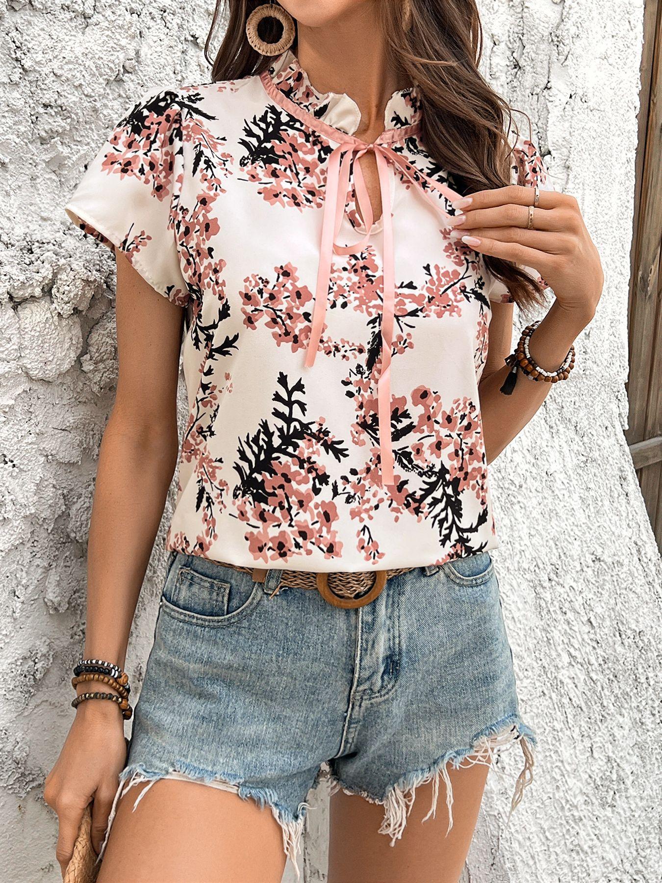 

Women s Summer Printed Short Sleeved Shirt, Fashionable Top S розовый