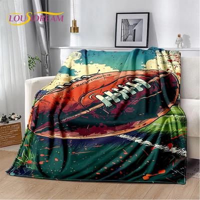 2025 Rugby Field Rugby American Football Cartoon Soft Blanket,Soft Throw Blanket for Home Bedroom Bed Sofa Travel Cover Child