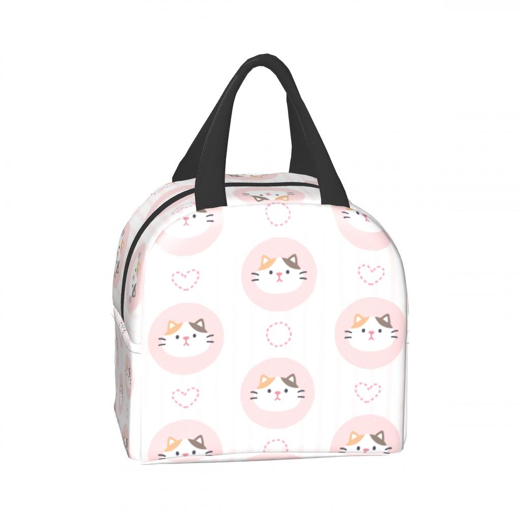 Cartoon cat Lunch Bag Waterproof Insulated Canvas Cooler Bag Thermal Cold Food Picnic Travel Tote for Women Children