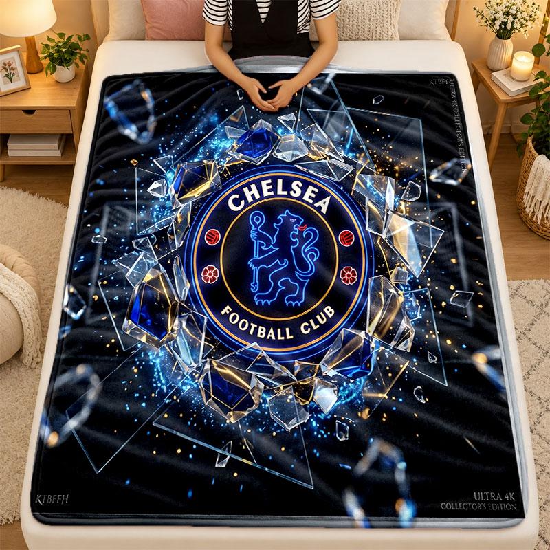 Flannel BlanketChelsea FC Warm Soft Throw Blanket for Indoor Sofa Bed Living Room Use