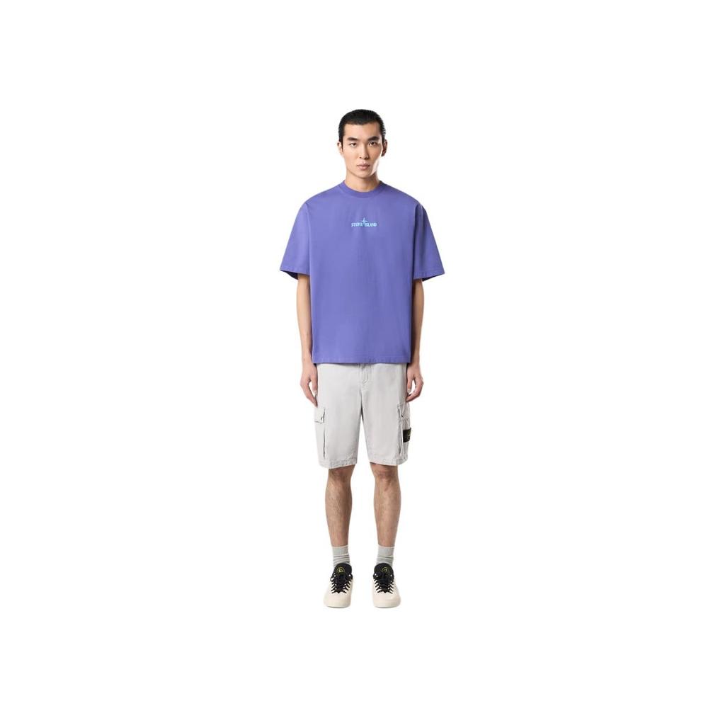 STONE ISLAND Letter Logo Round Neck Drop Shoulder Short Sleeve T-Shirt Men Tops Lavender K1S152100016S0089-V0047