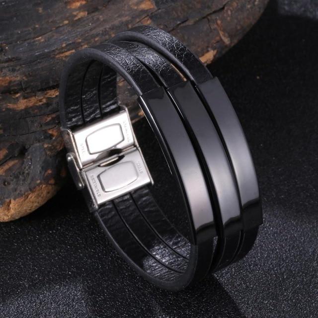 New Trendy Leather Bracelet Men Stainless Steel Handmade Bangles Male Wristband Charm Hand Jewelry Boyfriend Husband Gift Sp1037