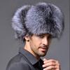 Russian Leather Bomber Men Winter Earmuffs Trapper Earflap Cap Man Real Raccoon Fur Black Fox Hats