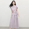 Women's Turn Down Collar Short Sleeve Loose Fit Solid Color Shirt Wide Leg Ankle Pants Two Piece Set