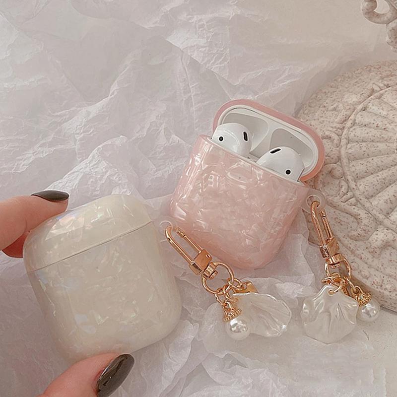 Dreamy Pearl Shell Soft Case With Pearl Keychain For Apple AirPods 4 3 2 1 Pro 2 1 Headphone Case Wireless Earphones Accessories
