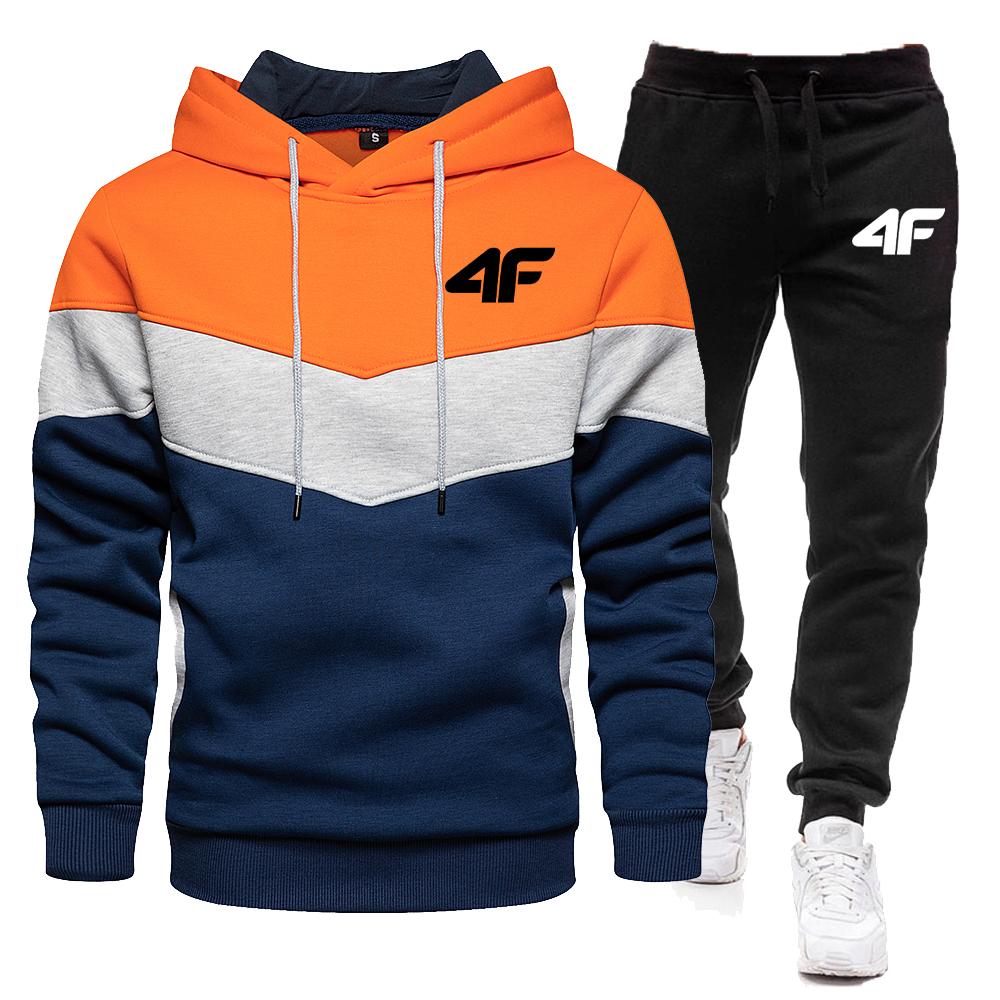 

Модный мужской высококачественный спортивный костюм с капюшоном и брюками, мужской повседневный трехцветный комплект с капюшоном и толстовкой M