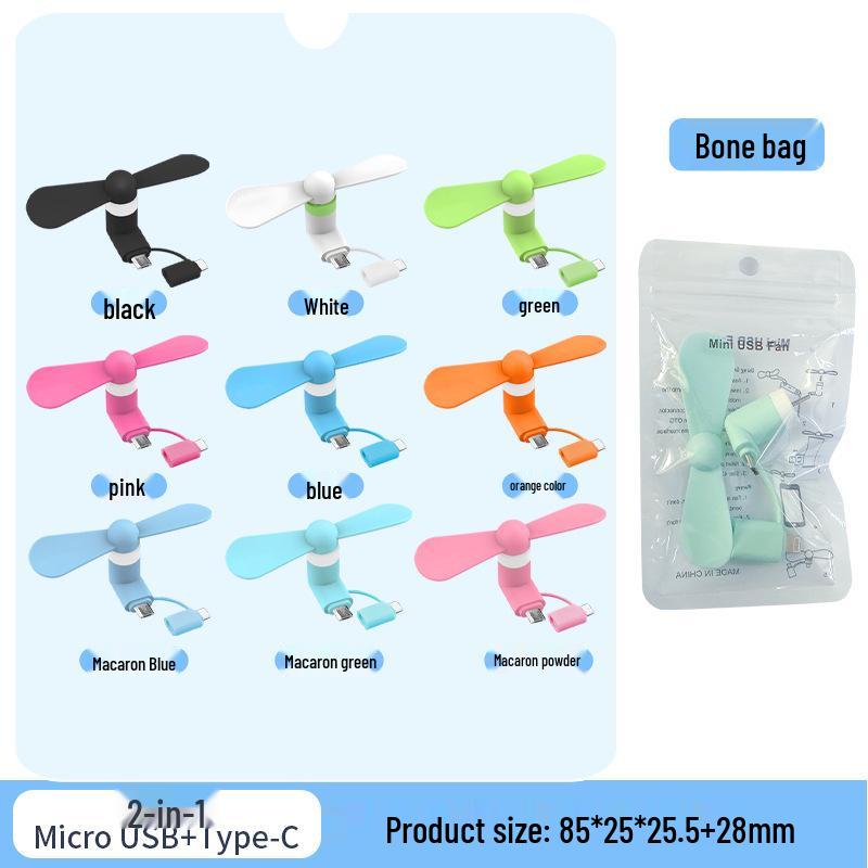 Three-in-One Portable USB Mobile Phone Fan for Apple, Android, and Type-C Devices
