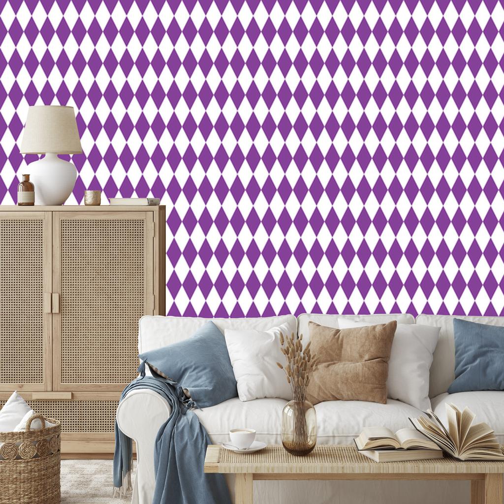 Harlequin Diamonds Wallpaper Purple and Light Gray 50x1000