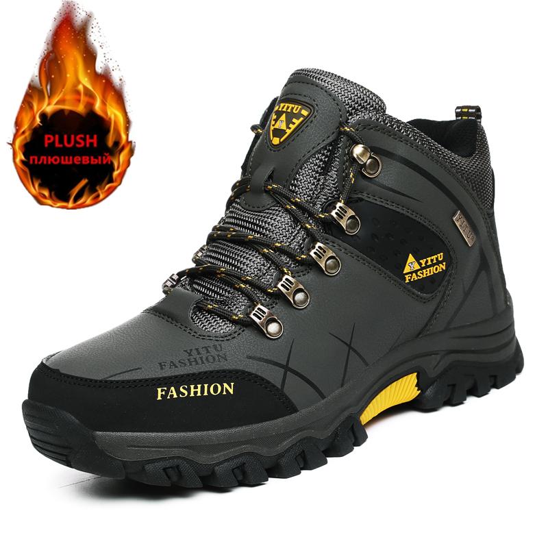 Cizme de iarnă pentru zăpadă pentru bărbați de marcă Pantofi din piele impermeabili Cizme pentru bărbați super calde Cizme de drumeție pentru bărbați în aer liber Pantofi de lucru Dimensiunea 39-47