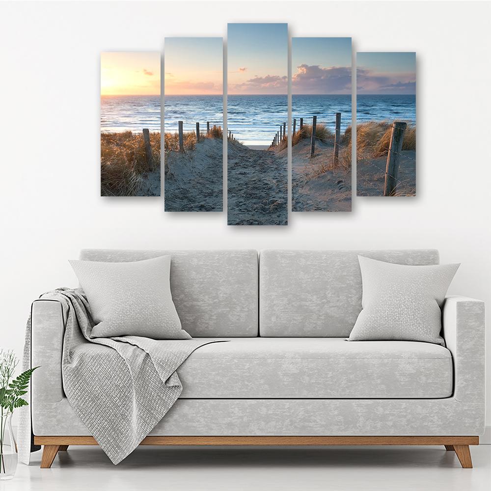 Five Piece Picture Canvas Print Sunset At the Baltic Sea
