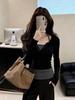 Women's Striped Patchwork Long-Sleeve Two-Piece Style T-shirt - Slimming & Versatile for Autumn 2025
