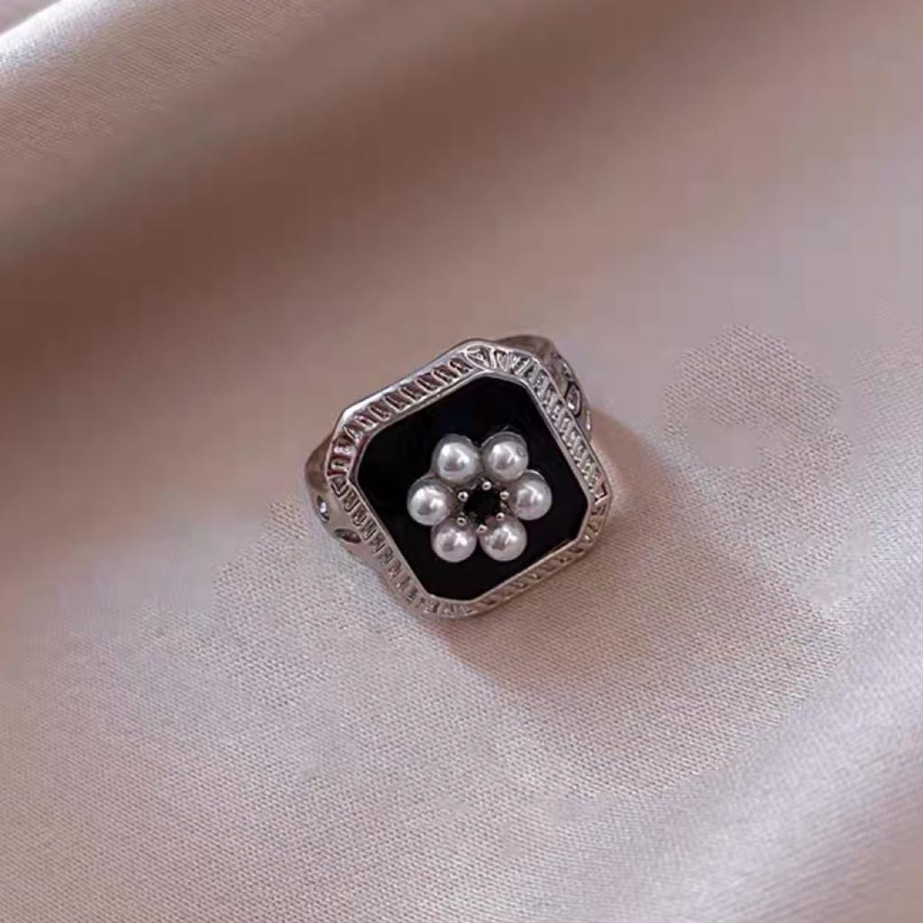 925 Silver Adjustable Rings For Women Flower Black Luxury Jewelry Vintage Wedding Accessories Jewellery Argent 925