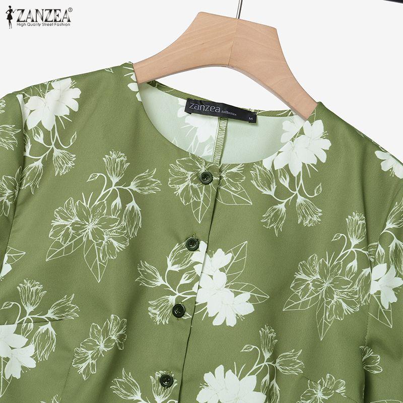 ZANZEA Women Short Sleeve Print Blouse and Long Skirts Summer Two Piece Suit Sets