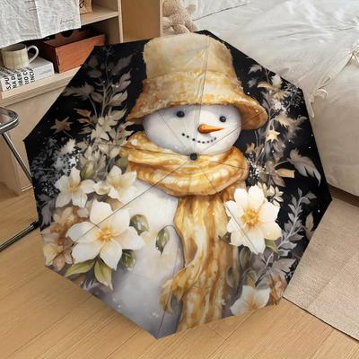 1PC Snowman, WinterFlowers Pattern Small Travel Compact Windproof Umbrella, Automatic Folding Umbrella, Automatic Open/Close ,Gift-98