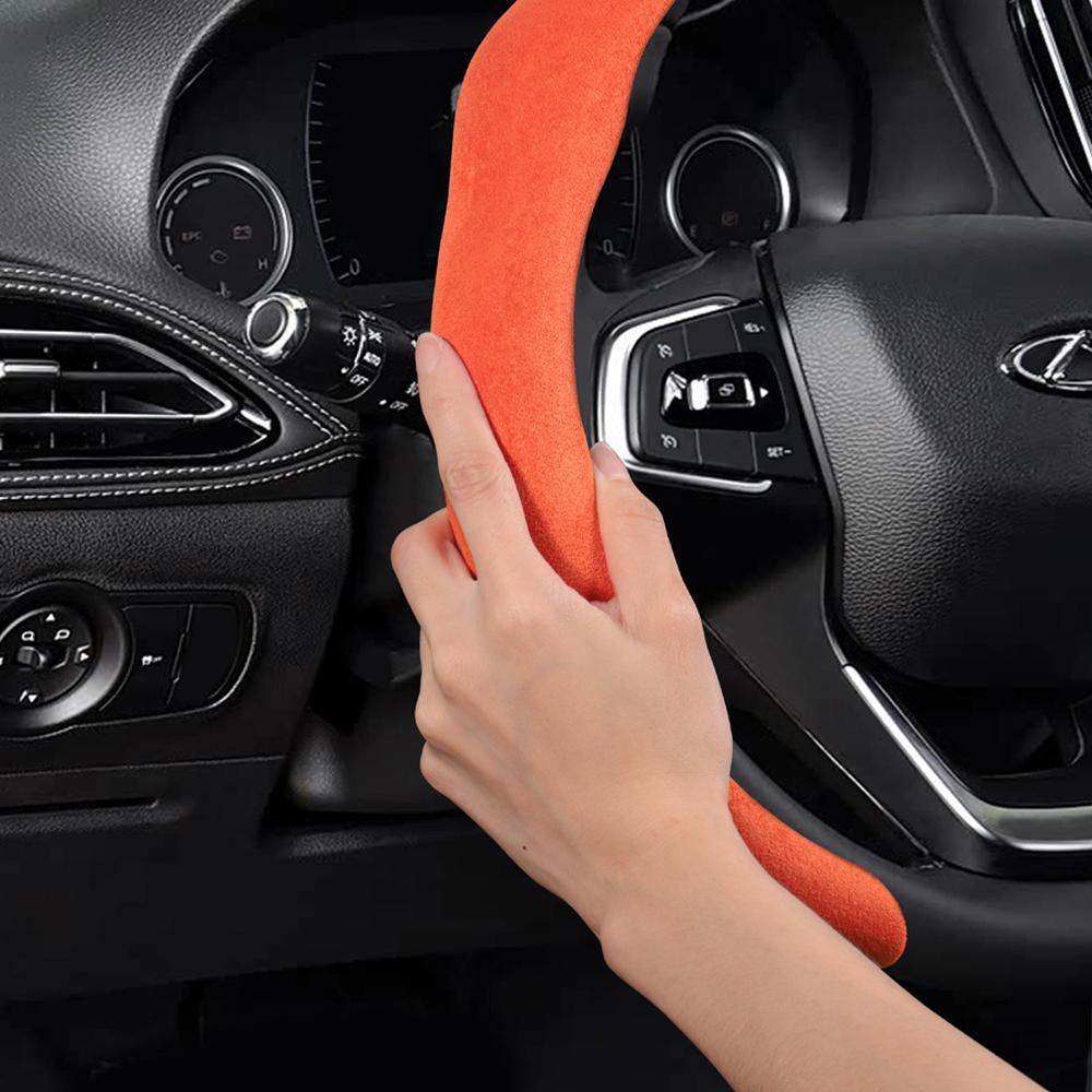 bpzsw1 Suitable for Chery Premium Suede Snap-On Steering Wheel Cover, Non-Slip and Durable, Round and D-Shaped Steering Wheel Available for Tiggo2