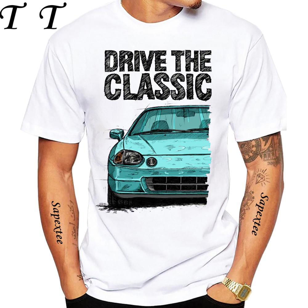 90's Men Short Sleeve Drive The Classic Del Sol CRX Early Model T-Shirt Boy Hip Hop White Casual Tees Retro Mans Sport Race Tops