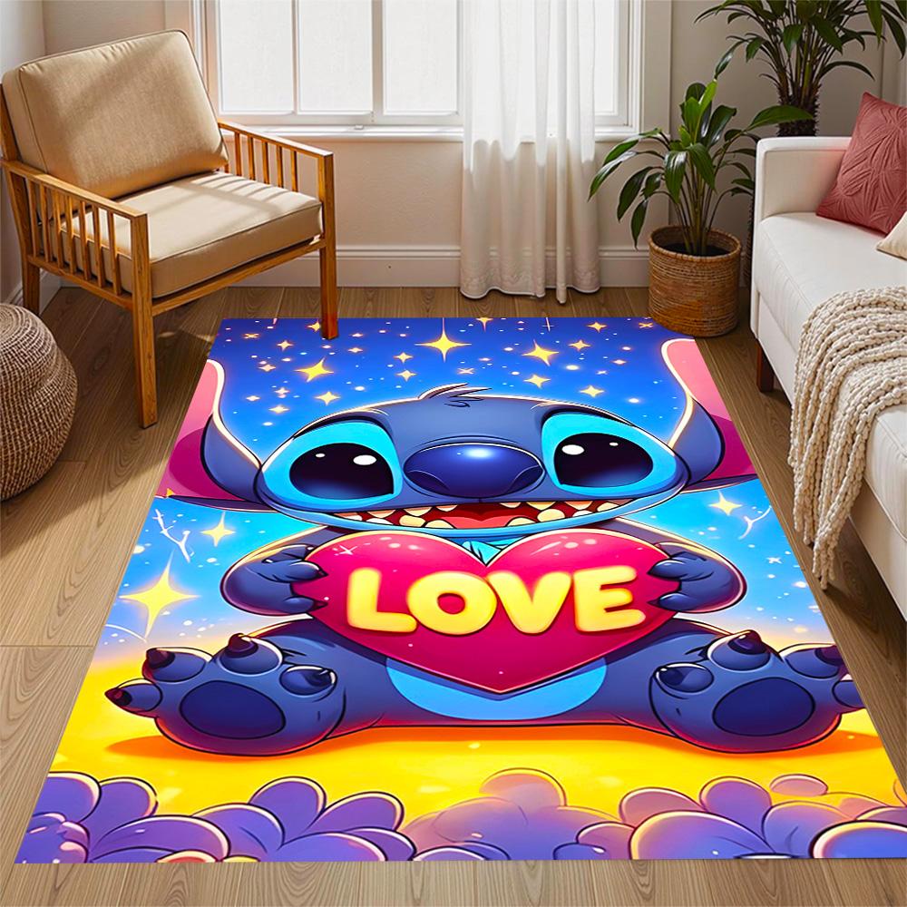 Stitch Stars Fantasy Artwork Disney Cartoon Theme Anti-Slip Rug - Polyester, Home Decor, Suitable for Bedrooms, Living Rooms, Doorways, and Studios