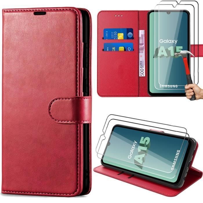 Coque de protection - BOOLING - pour Samsung Galaxy A15 4G-5G - Rouge - Antichoc - Cuir PU