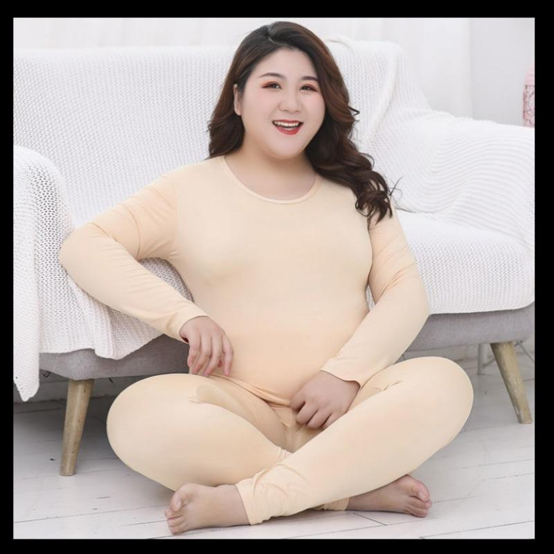 Plus Fat Plus Size Fat Sister Thermal Underwear Thin Velvet High Waist Autumn Pants Suit Pajamas Stretch Bottoming