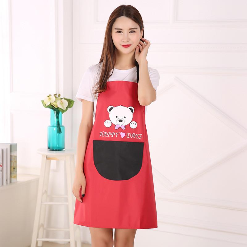 

Мультяшный медведь Дышащий принт Без рукавов На шее Кухонный фартук Устойчивый к пятнам красный
