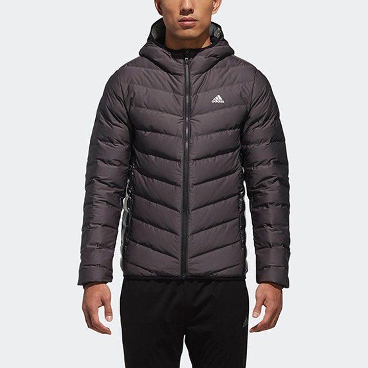 Adidas Down Jackets Men's Black Hooded Moderate Quilted Down Jacket CV6813