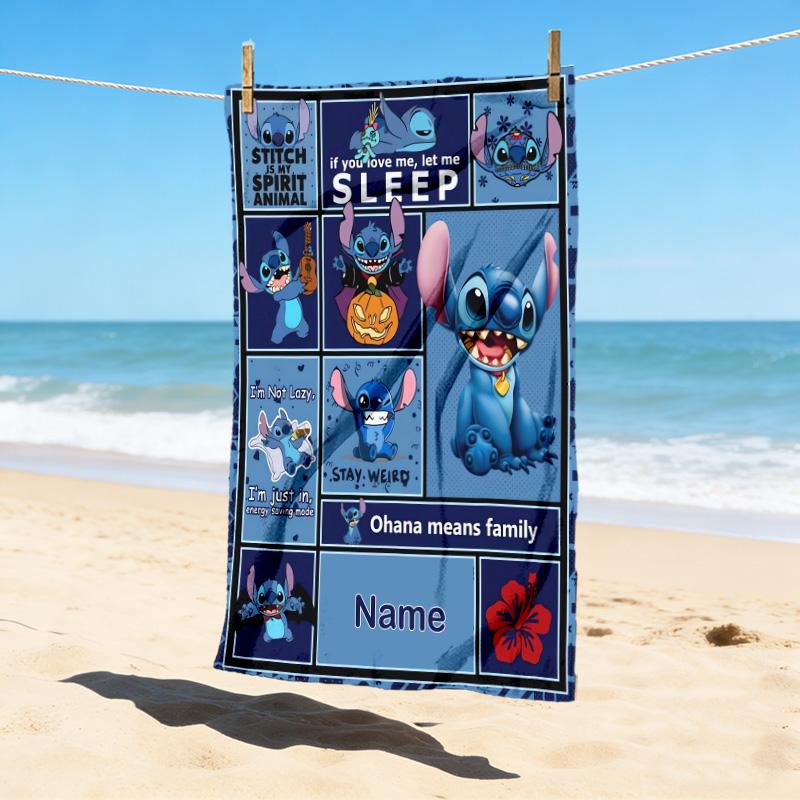 Custom Name Halloween Stitch Stylish Digital Printing Beach Towel Quick‑Drying Absorbent Blanket for Beach Pool Gym Travel