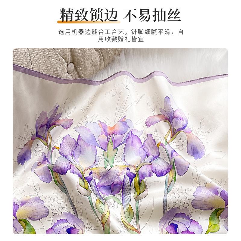 Purple Iris Silk Medium And Small Square Scarf For Women'S Early Summer Wear Neck Mulberry Silk Scarf, Thin High-End Scarf