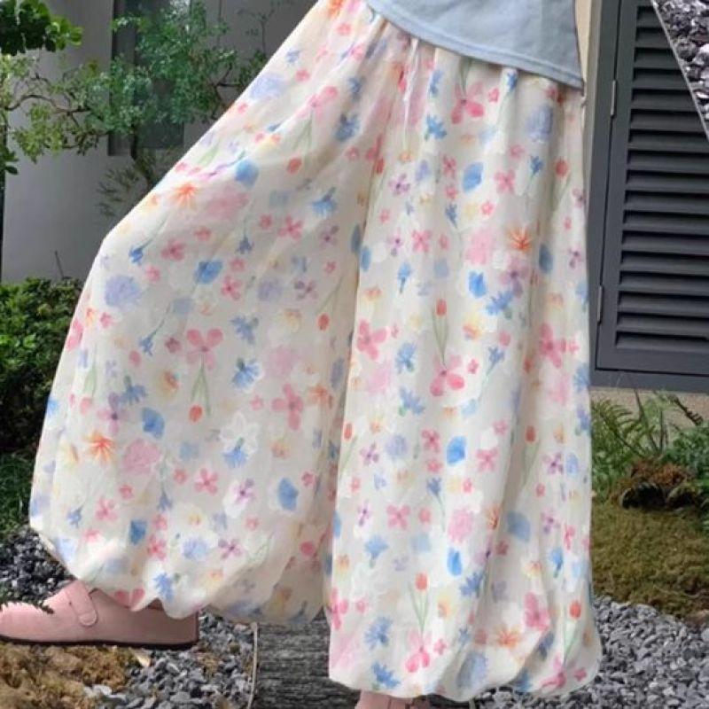 Summer Floral Palazzo Pants Women High Waist Loose Print Wide Leg Trousers Drapery Comfortable