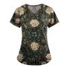 Plus Size Printed Scrub Working Uniform Tops For Women's V-Neck Print Short Sleeve Fun T-Shirts Workwear Tee With Pockets