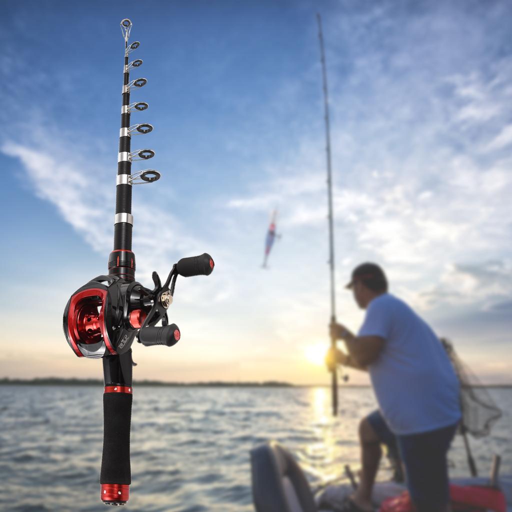 Combo Canna da Pesca e Mulinello Canna da Pesca Telescopica 2,1 m con Mulinello da Baitcasting Mano Destra